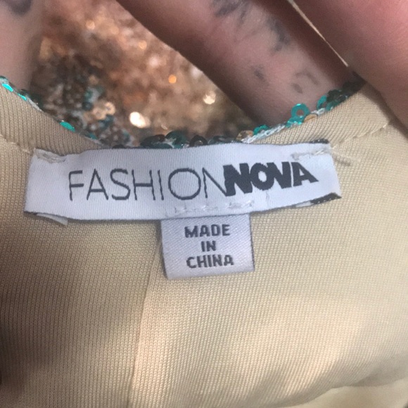 Emerald and gold sequence dress - Picture 4 of 4